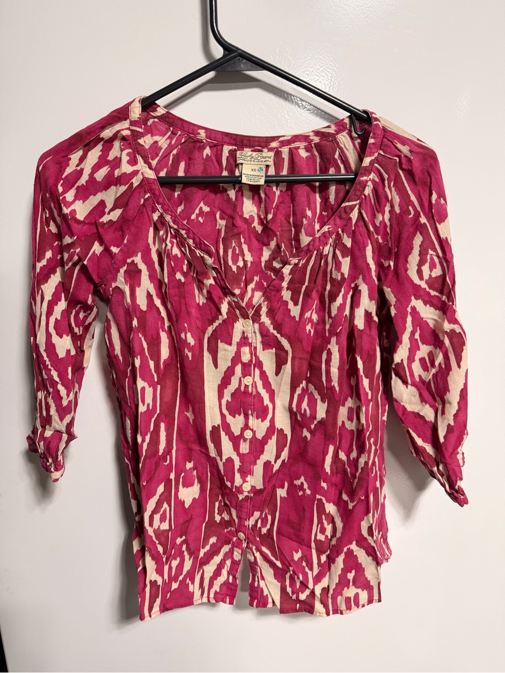Lucky Brand Pink and Cream Patterned Button-Down Top
